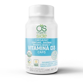 Organicside | Vitamina D3 con Cúrcuma, Jengibre y Pimienta Negra | 60 Cápsulas Orgánicas Vegetales | Certificación USDA y SAGARPA, NON GMO, Plant-Based