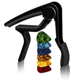 Guitar Picks Guitar Capo Black Acoustic Guitar Accessories Guitar Capo Clamp for Electric Bass Ukulele Banjo Mandolin - Include 6 Free Guitar Picks