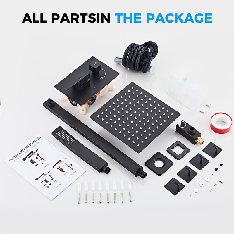 10" Matte Black Rainfall Shower Faucet Set with Rain Shower