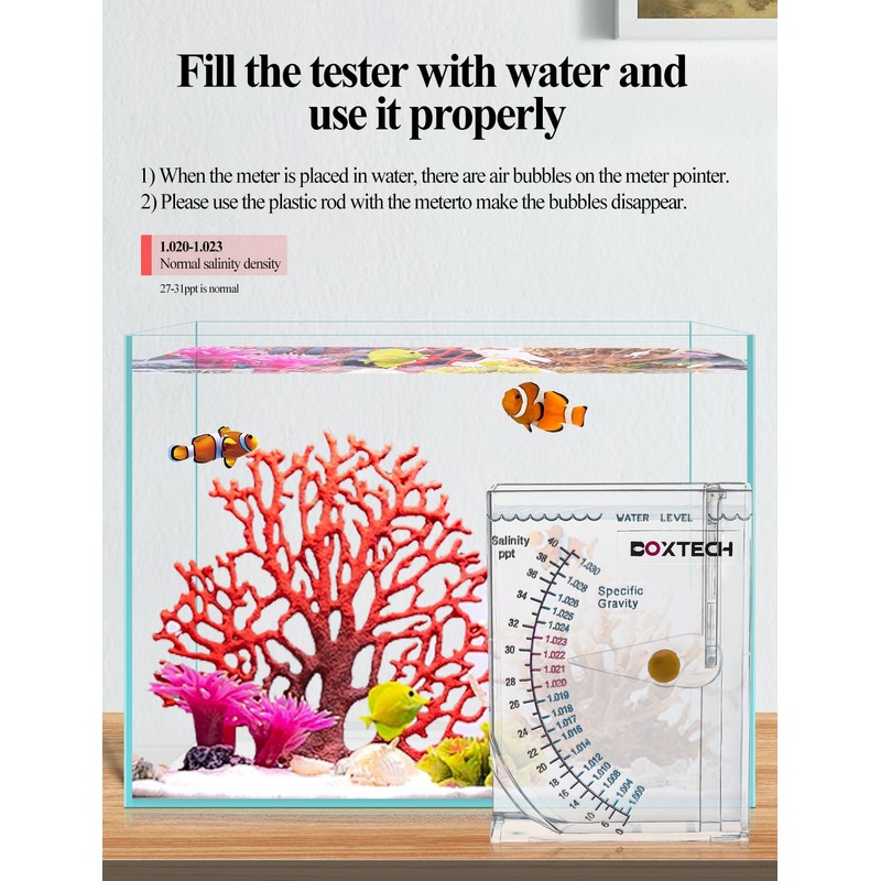 Boxtech Aquarium Salt Content Tester Square Sea Water Salt Meter