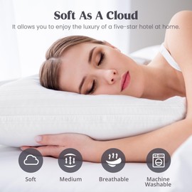 puredown® Goose Feather Down Pillow with 2 Pillowcases, Soft Fluffy Medium Firm Luxury Hotel Collection Pillow for Sleeping, Bed Pillows King Size Set of 2 for Side Back, Stomach or Sleeper.