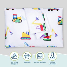 Wildkin Kids 2 Pack Microfiber Pillow Case for Boys & Girls, Soft & Breathable Fabric Pillow Cover, Perfectly Sized for Toddler Pillows (Under Construction)