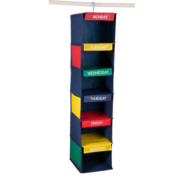 Daily Activity Kids Closet Organizer –11” X 11” X 48”- Prepare and Organize a Week’s Worth of Your Children’s Clothing, Shoes and After School Activities. Hangs Directly on The Closet Rod.