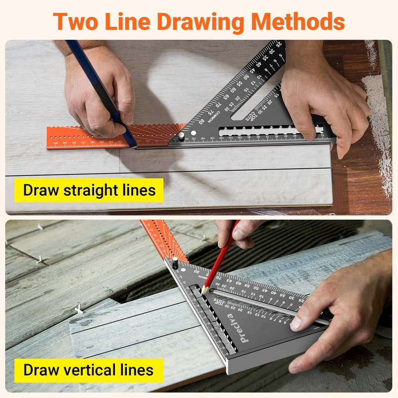 Carpenter's Square, Preciva Try Square, Multifunctional Foldable Triangle Protractor, Aluminium