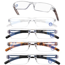 AQWANO 5 Pack Rimless Computer Reading Glasses Blue Light Blocking, Fashion Clear Frames Lightweight & Comfort Readers for Women Men Anti Glare/Eyestrain, 1.75