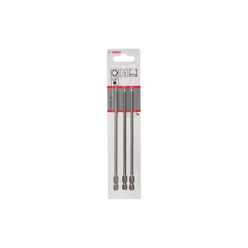 Bosch 2607001763 3-Piece Screwdriver bit Set, Extra Hard T8 T10