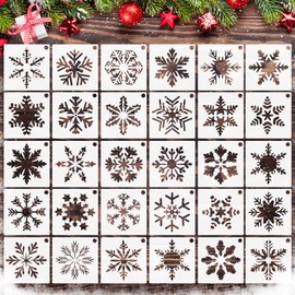 HOWAF 30 Pieces Snowflake Christmas Stencils 3x3 Inches Winter Christmas Stencils Reusable Craft Snowflake Stencils for Painting On Wood Wall Door Fabric, Christmas Holiday Drawing Stencil Template