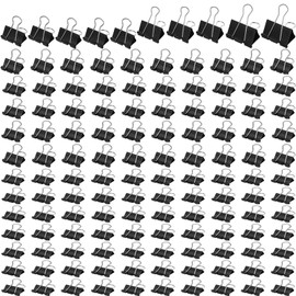 HoAhaMay Pack of 130 Black Folding Clip Set, Various Sizes of 15 mm/19 mm/25 mm/32 mm/40 mm/50 mm, Mini Clip, Paper Clip, Metal Binder, Stationery, Paper, Multi-Purpose Clip for School, Home, Office