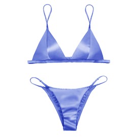 Joey Macon Conjunto de bralette de satén sedoso, triangular, suave, elástico, tela Charmeuse, colorido, fácil ajuste, comodidad, Azul Real, XS