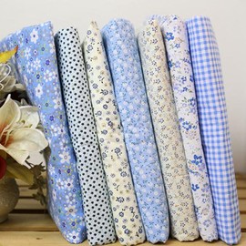 7 x 10" (25cm x 25cm) Blue Floral Stripe Polka Dot Cotton Fabric