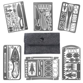 Survival Card, Silver, Pack of 6 Outdoor Multitool Cards, for Fishing, Camping and Survival in the Backland