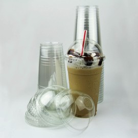 [100 Pack] 24 oz BPA Free Clear Plastic Cup With Dome Lid for Iced Cold Drink Coffee Tea Smoothie Juice Bubble Boba Frappucino, Disposable, Extra Large Size