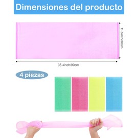 Estropajo Para Cuerpo, Zacate Para Cuerpo, Paquete de 4 Toallas Exfoliantes Corporales de Nylon, Secado Rápido, Para Cuidado de la Piel, Uso en Ducha, Gimnasio y Viajes, Colores Amarillo, Verde, Azul y Rosa