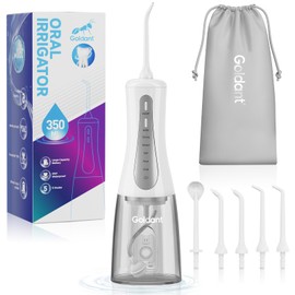 GOLDANT 350ML Water Dental Flosser Teeth Pick with Travel Bag, 5 Modes Portable Cordless Oral Irrigator Cleaner, Electric Rechargeable IPX7 Waterproof for Home Travel Teeth Cleaning flossing (White)