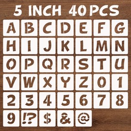 BAMIDELE 5 Inch Letter and Number Stencils, 40 Pcs Reusable Plastic Alphabet Spray Paint Stencils for Painting on Wood, Wall, Fabric, Rock, Chalkboard, Door Porch, Signage, DIY Craft Decoration