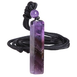 Nupuyai Crystal Bar Pendant Necklace for Men and Women Cuboid Stone Pendant Chain Amulet Lucky Charm Reiki Jewellery with Adjustable Nylon Rope, Nylon amethyst stone Nylon, Amethyst stone.
