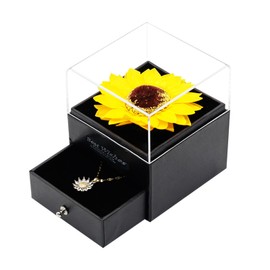 VISTTUSWILL - Collar de rosa real roja conservada con I Love You, flores eternas, regalos para mamá, abuela, esposa, novia para aniversario de cumpleaños (girasol)