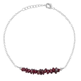 Natural Red Garnet Chips Bar Bracelet, Uncut Chips 3-5 mm, Crystal Bracelet for Women, Gift for Her, 8 inches Silver Plated Adjustable Chain (Red Garnet)