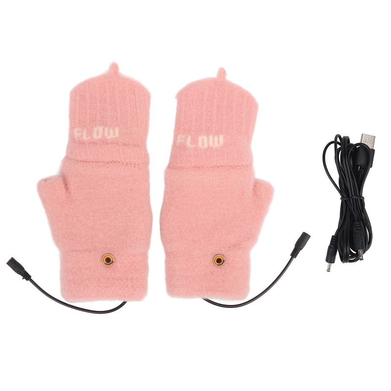 USB Heating Winter Gloves Cotton Knit Washable Women USB Fingerless