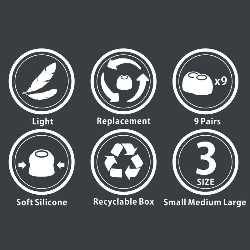 Earbud Replacement Tips - 9 Pairs SML Eartips Eargels