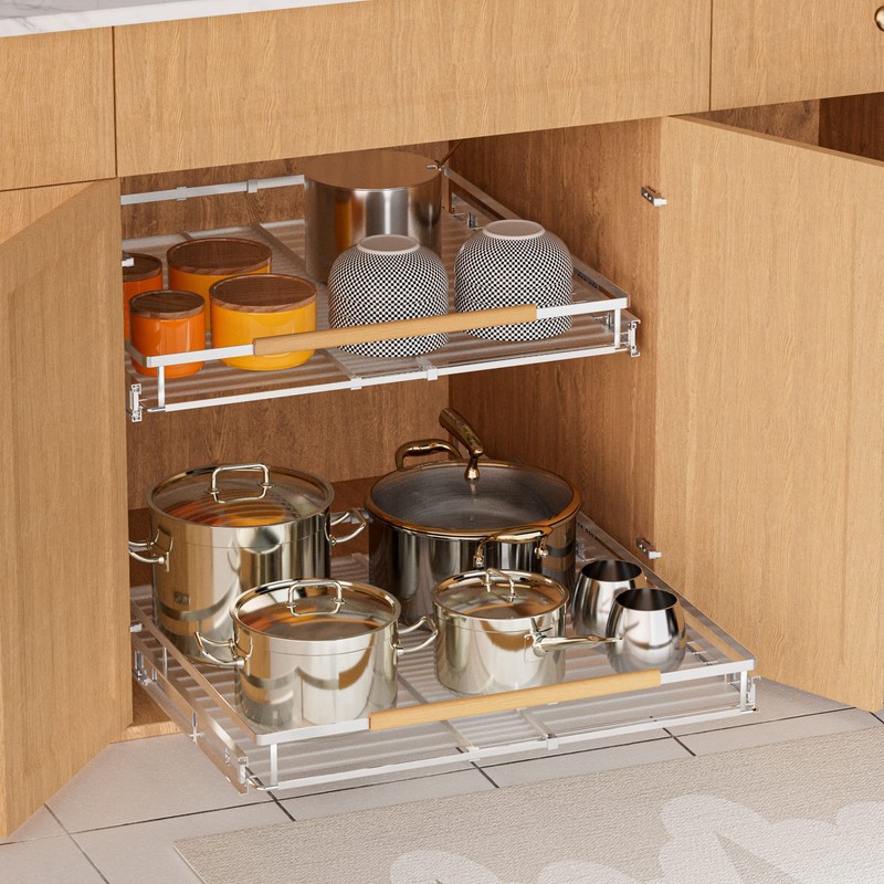 SANNO Expandable Slide Out Shelf Organizer, Pull Out Cabinet Shelves