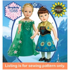 Simplicity SEWING PATTERN Sew 18" Doll Elsa Anna Dress Froze Fever Fits American Girl 0365