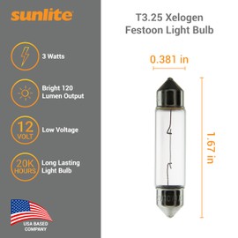 Sunlite Xelogen Wedge Base T3.25 Mini Tube Light Bulb, 10W, 12V, 120 Lumens, 20,000 Hours, Clear, Low Voltage Landscape Lighting, T3 Wedge Base Bulbs for Indoor and Outdoor Use, 10 Pack