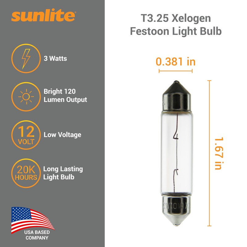 Sunlite Xelogen Wedge Base T3.25 Mini Tube Light Bulb, 10W,
