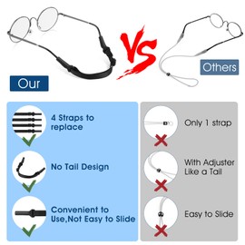 AOZUO Pack of 4 Glasses Strap, Sports, Glasses Chain, Floating Glasses Straps, Glasses Holder, Ear, Men, Adjustable Glasses Holder Strap, Sunglasses Strap, Glasses Accessories for Men, Women,