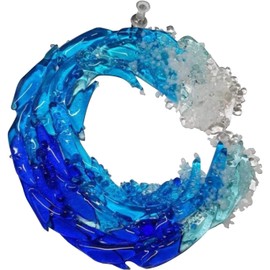 Ocean Catching Pendant Decoration! Handcrafted with Fused Blue Wave Glass and a Crystal Prism, This Stunning suncatcher Ornament captures The Essence of The Ocean. Perfect for Indoor or Outdoor Decor