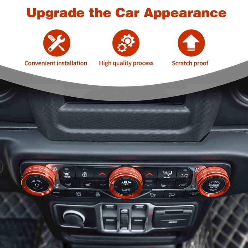 PDKLIN for Jeep JL AC/Radio/Headlight Knob Cover Trim Ring for