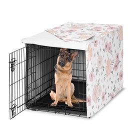 Sweet Jojo Designs Blush Pink Grey Boho Floral Dog Crate Cover – Kennel Covers for 48 Inch Pet Cage Large - Bohemian Farmhouse Shabby Chic Rose Lily Watercolor Flower Elegant Gray and White