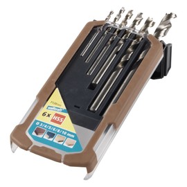 wolfcraft 7120000" Professional 6 Wood Twist Drills, Silver, 3 mm/4 mm/5 mm/6 mm/8 mm/10 mm