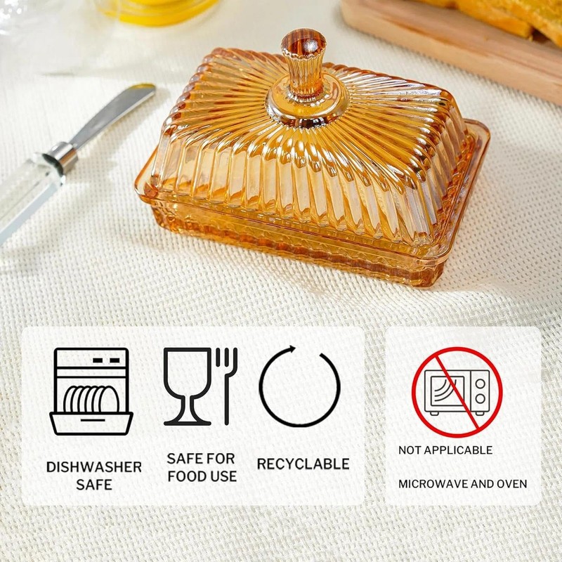 6'' Champagne Glass Butter Dish with Lid for Countertop Kitchen