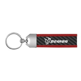 iPick Image for Dodge Demon Real Carbon Fiber Strap with Red Leather Stitching Edge Key Chain
