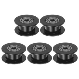 HARFINGTON 5pcs 2GT Idler Pulley 3mm Bore 18mm Dia. Aluminum Timing Belt Toothless for 6mm Width Belt 3D Printer CNC Machine Accessories, Black
