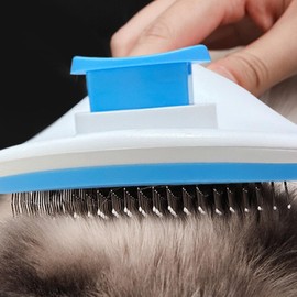 Cleaning Pet Grooming Brush–Gentle Deshedding Tool for Cats & Dogs–60° Bent Stainless Steel Bristles with Massage Beads (Pink)