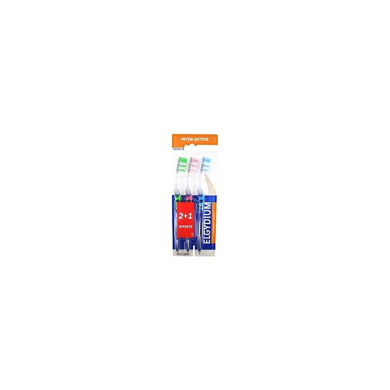 Elgydium 2 cepillos de dientes interactivos medianos + 1 gratis