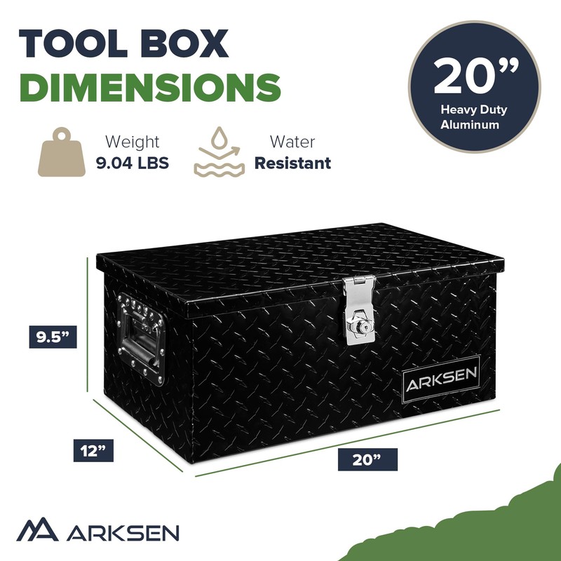 ARKSEN 20 Inch Heavy Duty Aluminum Diamond Plate Tool Box