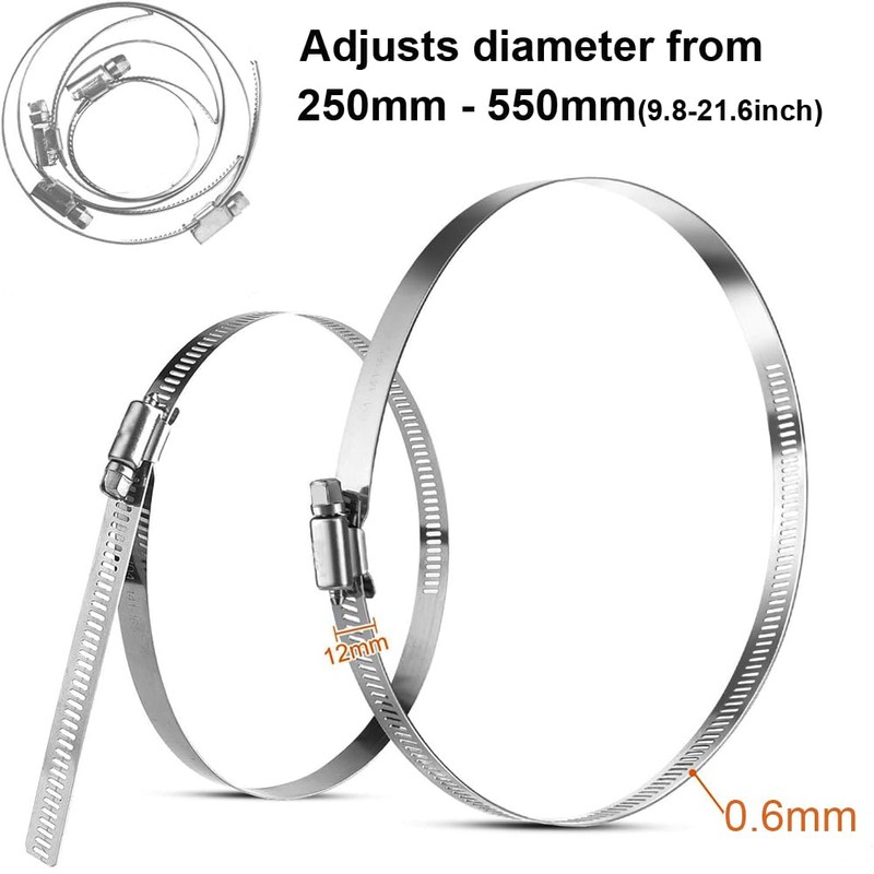 4 Pieces Large Size 550mm / 21.6inch Metal Hose Clips