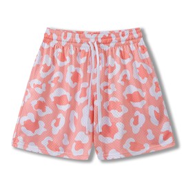 BOOMLEMON Mens Mesh Graphic Print Shorts Casual Fashion Cool Shorts Summer Active Basketball Streetwear Short Pants(#7105 Pink L)