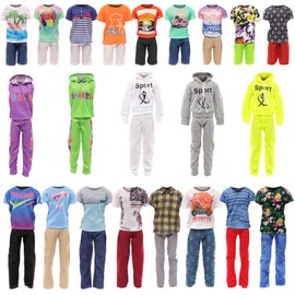 Barwa 5 Outfits Tops and Pants 2 Tops and 2 Shorts with 5 Shoes for Boy Dolls