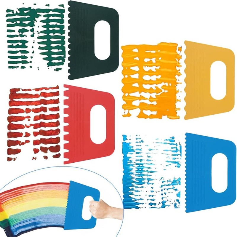 IMCCZONY 16 PCS Textured Art Tools, Plastic Paint Scrapers Kit,
