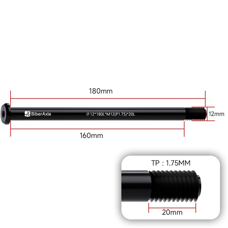 BiberAxle 12 mm Thru Axles for Bicycle Forks and Rear