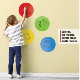 12 Pack Dry Erase Dots, 11" Stickers Circles, Wall Decals, 6 Assorted Colors, Easy to Remove, Washable Peel and Stick Vinyl Stickers for Classroom, Conferences, Events, by Better Office Products