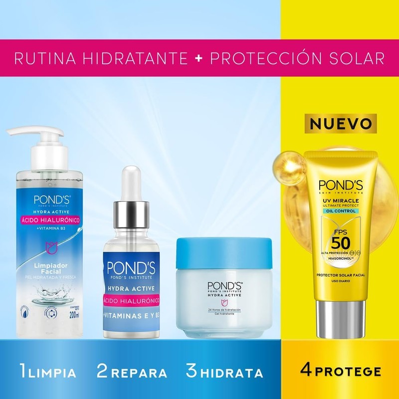POND'S Limpiador Facial Hydra Active con Ácido Hialurónico 200 mL