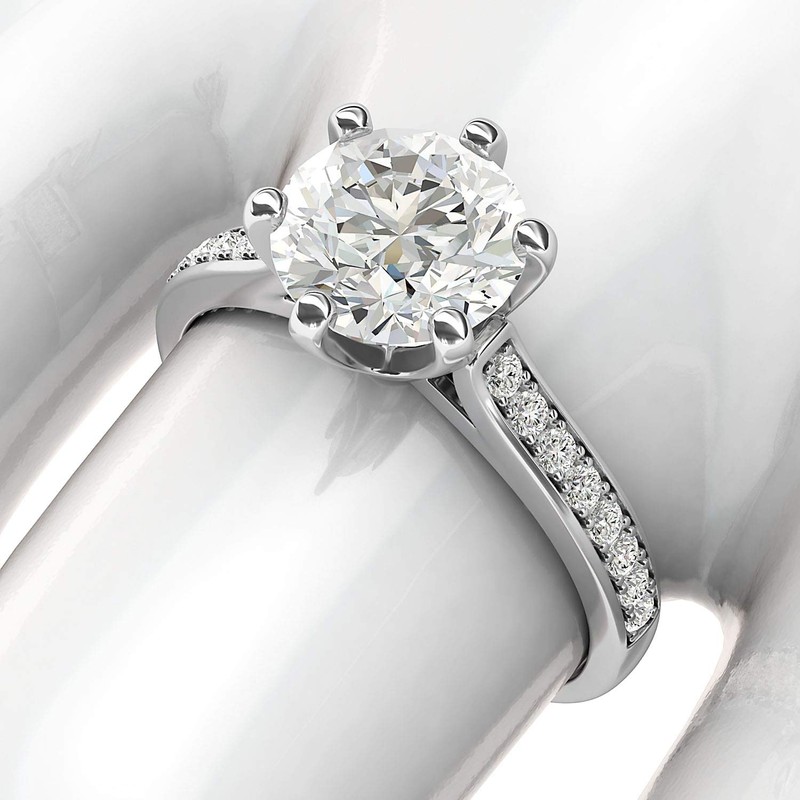Sterling Silver 2 Carats Classic 6-Prong Simulated Diamond Engagement Ring