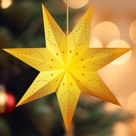 ZZXLOPEZ 45 cm LED Paper Star Illuminated for Hanging, Advent Luminous Star Window with Warm White E14 Lamp, 3D Star Window, Christmas Decoration Indoor for Hanging with Lighting - White Paper Star