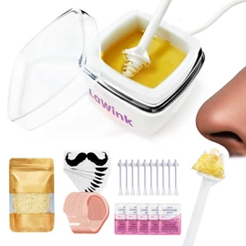 Nose Waxing Kit Nose Ear Hair Wax Kit 15-20 Times Uses Rapid Heating Constant Temperature with 100g Wax 10 Applicators 10 Moustache Patches 10 Ear Guards