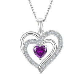 Inpasne Love Heart Necklace for women 925 Sterling Silver Amethyst Necklace February Birthstone Jewelry Gift for Women Her Mom Wife Girlfriend Daughter Sister